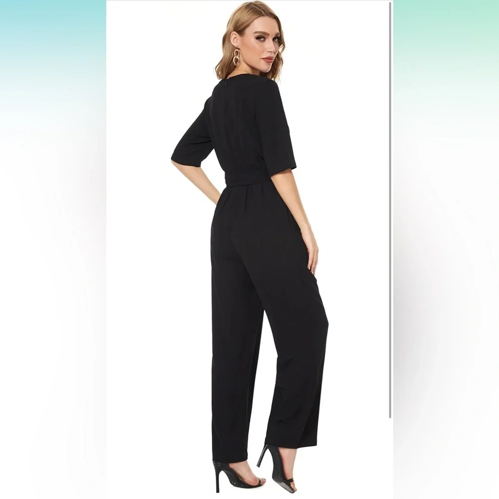 Women's Short Sleeve Jumpsuits Loose Jumpsuit Wide Leg Pant Casual Rompers NWT M - Picture 2 of 3